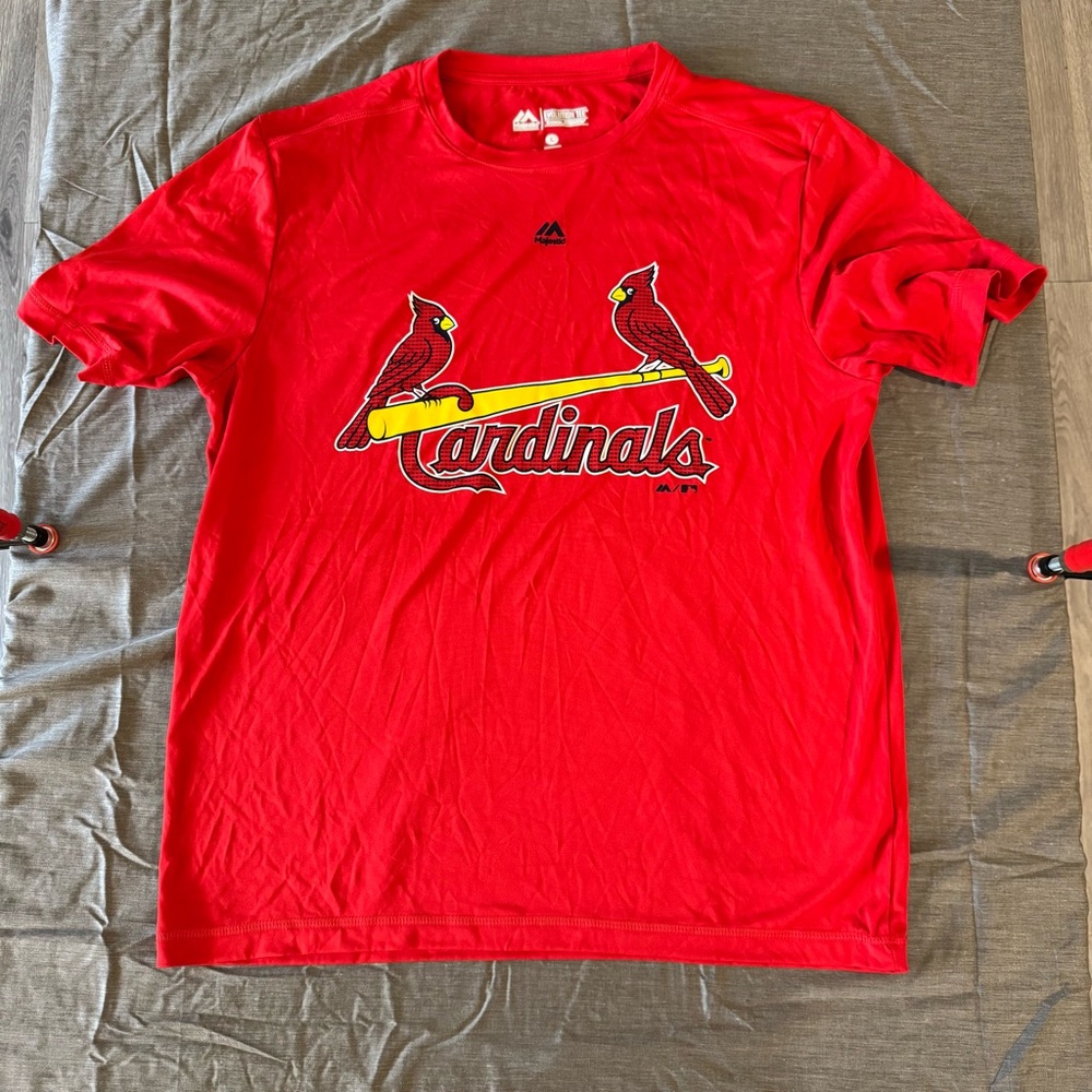 Men’s Majestic MLB St. Louis Cardinals “Coach” Red Evolution T-Shirt Size Large